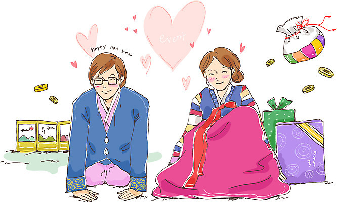 전신 한국전통 커플 여자 명절 기념일 남자 행복 돈 일러스트 데이이벤트 새해 복주머니 선물 사랑 미소 웃음 사람 앉기 이벤트 두명 30대 선물상자 상자 설날 동전 새해인사 하트 축하 인사 절 주머니 전통의상 한복 데이 병풍 엽전 새해선물 설빔 장년만 성인만 설선물 국내일러스트 AI파일 모양 전통 감정 컨셉 관계 모션 전통소품 한국 표정 장년 예절 재산 파일형식 벡터 명절선물