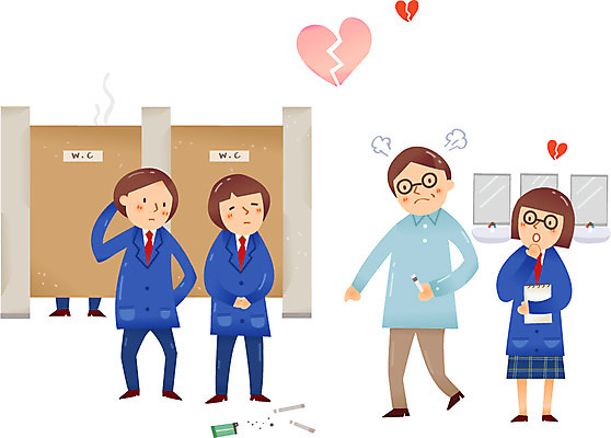 전신 직업 학생 라이프스타일 여학생 여자 교육 남자 행복 교복 남학생 조각 일러스트 학교 중학생 청소년 고등학생 함께함 흡연 담배 표정 서기 사람 여러명 성인 라이프 10대 스쿨라이프 십대라이프스타일 교사 놀람 거울 금지 분노 하트 가리킴 찡그림 꾸지람 고장 세면대 화장실 반항 반성 불량학생 국내일러스트 AI파일 모양 옷 감정 다수 컨셉 모션 손짓 생활 체벌 파일형식 벡터