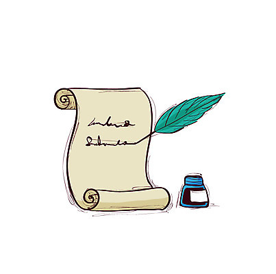 클립아트 아이콘 배너 종이 잉크 안내 프레임 틀 사람없음 필기구 펜 볼펜 기록 알림 깃털 펜촉 깃털펜 2D아이콘 AI파일 문구용품 파일형식 벡터