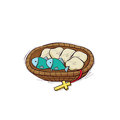 클립아트 아이콘 기독교 종교 음식 십자가 떡 어류 사람없음 바구니 성경이야기 음식아이콘 보리떡 오병이어 2D아이콘 AI파일 이야기 수중동물 파일형식 벡터