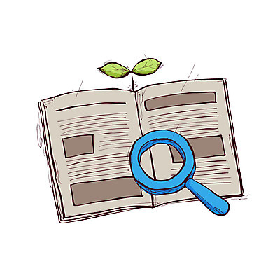 클립아트 식물 아이콘 비즈니스 돋보기 사람없음 경제 새싹 정보 신문 뉴스 신문읽기 소식_알림 2D아이콘 AI파일 컨셉 간행물 읽기 파일형식 벡터