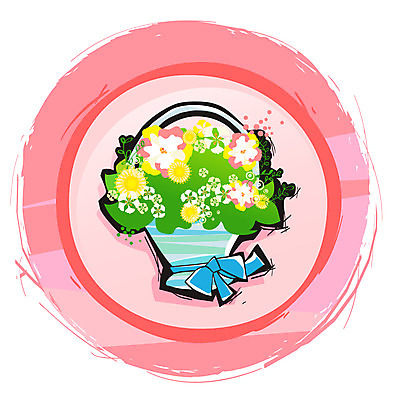 식물 아이콘 기념일 꽃 리본 화초 버튼 이벤트 사람없음 라벨 바구니 원형 꽃바구니 2D아이콘 AI파일 도형 프레임 파일형식 벡터