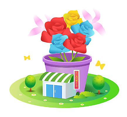 나무 식물 동물 아이콘 건축물 건축 꽃 화분 화초 나비 곤충 사람없음 건물 상점 꽃집 건물아이콘 2D아이콘 AI파일 파일형식 벡터