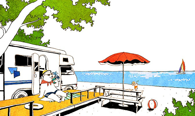 PSD 나무 식물 동물 해외 계절 바다 백그라운드 의자 일러스트 곰 포유류 자동차 탁자 풍경 해변 사람없음 여름 관광지 캠핑 파라솔 돛단배 휴양지 북극곰 캠핑카 선박 국내일러스트 육상교통 여행 가구 수상교통 배_교통 레저 장소 파일형식