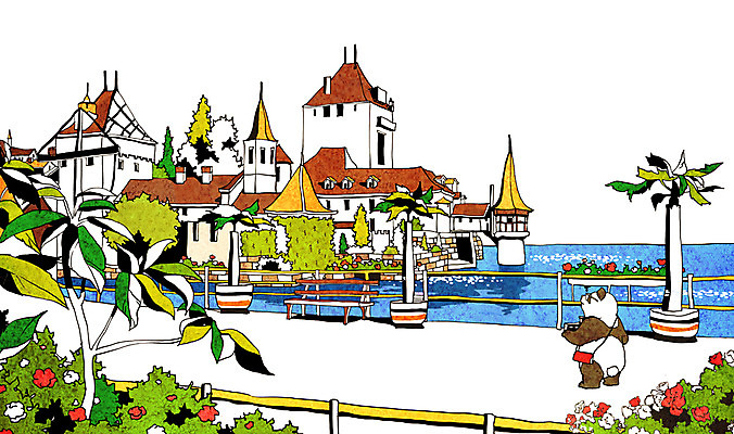 PSD 나무 식물 동물 해외 건축물 계절 건축 꽃 호수 백그라운드 일러스트 곰 포유류 풍경 사람없음 건물 물 여름 관광지 연못 판다 휴양지 툰호수 국내일러스트 자연요소 여행 장소 파일형식