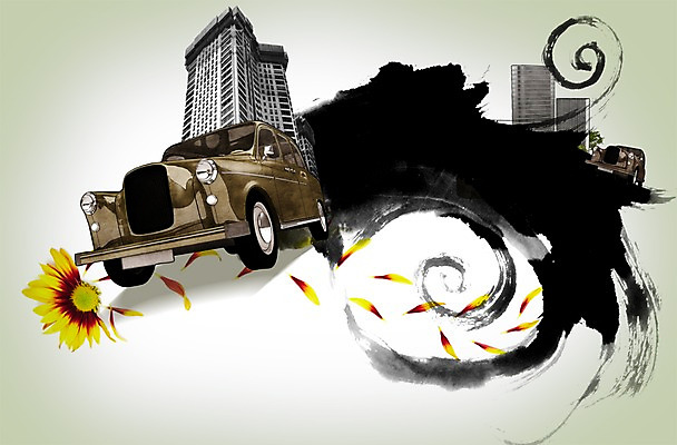 PSD 식물 편집이미지 건축물 꽃잎 꽃 육상교통 교통수단 자동차 빌딩 사람없음 건물 도시 이미지편집 건축 교통 파일형식