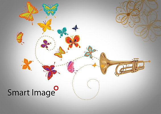 PSD 식물 동물 편집이미지 꽃 악기 음악 나비 곤충 연주 관악기 사람없음 나팔 금관악기 오브젝트 트럼펫 이미지편집 문화예술 파일형식