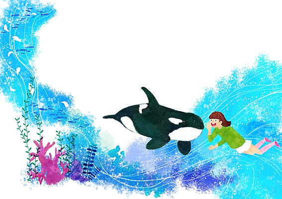 전신 PSD 식물 동물 여자 행복 어린이 바다 잎 일러스트 포유류 함께함 어류 한명 미소 웃음 사람 소녀 바닷속 바다동물 해조류 산호초 고래 소통 범고래 여자만 여자한명만 어린이만 소녀만 소녀한명만 국내일러스트 1 감정 컨셉 표정 수중 수중동물 수중식물 해양식물 파일형식