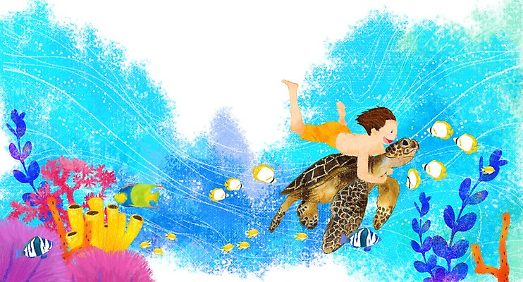 전신 PSD 식물 동물 남자 행복 어린이 바다 잎 일러스트 파충류 함께함 어류 한명 미소 웃음 사람 소년 바닷속 바다동물 해조류 산호초 거북이 바다거북 소통 남자만 남자한명만 어린이만 소년만 소년한명만 국내일러스트 1 감정 컨셉 표정 수중 수중동물 수중식물 해양식물 파일형식