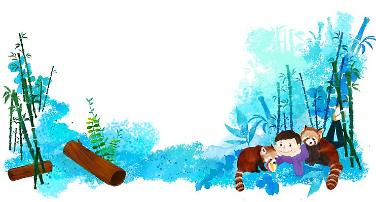 PSD 나무 식물 동물 남자 행복 어린이 엎드리기 잎 일러스트 포유류 함께함 한명 미소 웃음 사람 소년 상반신 턱괴기 풀 대나무 통나무 소통 레서판다 남자만 남자한명만 어린이만 소년만 소년한명만 국내일러스트 1 감정 컨셉 모션 표정 파일형식