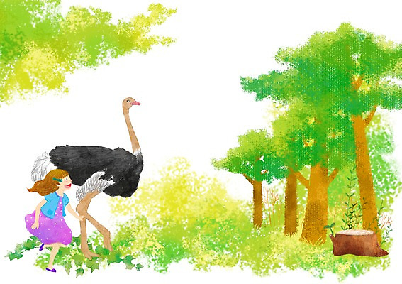 전신 PSD 나무 식물 동물 여자 행복 어린이 잎 일러스트 조류 함께함 한명 서기 미소 웃음 사람 소녀 달리기 기둥 풀 덩굴 나무기둥 나무밑둥 타조 소통 여자만 여자한명만 어린이만 소녀만 소녀한명만 국내일러스트 1 건축 감정 컨셉 모션 표정 파일형식