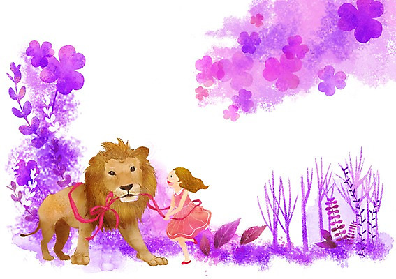 전신 PSD 나무 식물 동물 여자 꽃 행복 리본 어린이 잎 일러스트 포유류 함께함 한명 서기 미소 웃음 사람 소녀 풀 클로버 사자 소통 여자만 여자한명만 어린이만 소녀만 소녀한명만 국내일러스트 1 감정 컨셉 모션 표정 파일형식