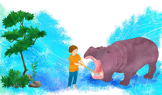 전신 PSD 나무 식물 동물 남자 행복 어린이 잎 일러스트 포유류 함께함 한명 서기 미소 웃음 사람 소년 풀 청소 하마 소통 남자만 남자한명만 어린이만 소년만 소년한명만 국내일러스트 1 감정 컨셉 모션 표정 파일형식