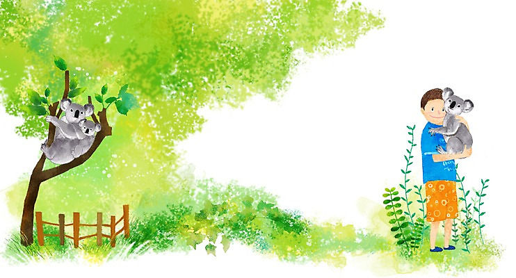 전신 PSD 나무 식물 동물 남자 행복 어린이 잎 일러스트 포유류 함께함 한명 서기 미소 웃음 사람 소년 울타리 풀 코알라 소통 남자만 남자한명만 어린이만 소년만 소년한명만 국내일러스트 1 감정 컨셉 모션 표정 담장 파일형식