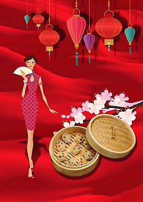 전신 PSD 나무 편집이미지 원피스 여자 꽃 음식 조명 요리 한명 서기 들기 사람 장식 중국인 중식 나뭇가지 부채 만두 음식전단 딤섬 찜기 대나무찜기 사색교 샤오마이 여자만 여자한명만 이미지편집 외국인 식물 1 옷 모션 주방용품 동양인 전단 파일형식