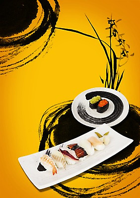 PSD 편집이미지 그릇 접시 음식 일본문화 캘리그라피 붓터치 사람없음 초밥 음식전단 김초밥 락교 알초밥 일본음식 이미지편집 동양문화 식기 외국문화 전단 염교 파일형식