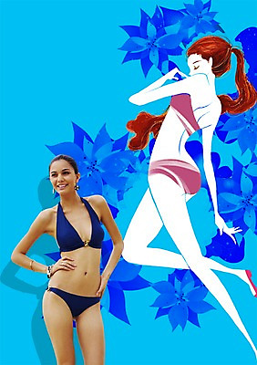 PSD 편집이미지 계절 여자 수영복 허리손 포즈 물놀이 휴가 한명 서기 미소 웃음 사람 성인 여름 여름휴가 바캉스 비키니 여자만 여자한명만 성인여자만 성인만 이미지편집 1 옷 모션 놀이 표정 파일형식 여름_계절