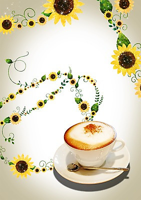 PSD 식물 편집이미지 접시 꽃 커피 음료 음식 해바라기 잔 한잔 그림자 사람없음 컵 숟가락 거품 머그컵 원두 차 커피잔 찻잔 티스푼 받침대 크림 음식전단 라떼 이미지편집 1 식기 수저 전단 파일형식