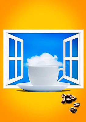 PSD 구름 편집이미지 커피 음료 음식 식재료 재료 창문 하늘 잔 콩 사람없음 컵 머그컵 원두 차 커피잔 찻잔 컵받침 받침대 원료 원두커피 이미지편집 자연요소 식기 곡류 파일형식