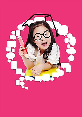 PSD 편집이미지 모자 여자 교육 포스터 안경 어린이 말풍선 생각 학사모 상상 한명 미소 웃음 사람 소녀 상반신 책 필기구 연필 알림 전단 홍보물 여자만 여자한명만 어린이만 소녀만 소녀한명만 이미지편집 모자_잡화 1 잡화 졸업 문구용품 학용품 표정 파일형식