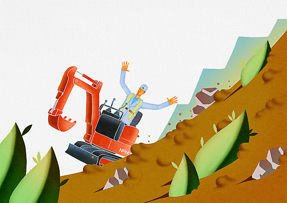 PSD 나무 식물 남자 일러스트 자연현상 자연 노동자 산 한명 사람 상반신 성인 흙 피해 고통 돌_바위 바위 중장비 안전모 위험 자연재해 포크레인 재해 산사태 남자만 남자한명만 성인남자만 성인만 국내일러스트 직업 1 감정 컨셉 산업장비 헬멧 안전장비 생태계 파일형식