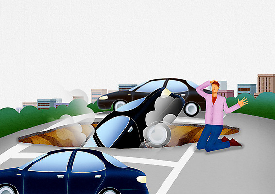 전신 PSD 남자 일러스트 자동차 자연현상 자연 한명 사람 앉기 빌딩 성인 건물 피해 고통 무릎꿇기 위험 자연재해 재해 주차장 손실 지반침하 남자만 남자한명만 성인남자만 성인만 국내일러스트 1 건축물 감정 육상교통 컨셉 모션 생태계 파일형식