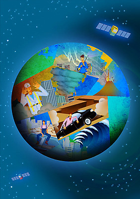 PSD 여자 남자 별 지구 일러스트 자연현상 자연 여러명 성인 우주 피해 고통 인공위성 위험 자연재해 재해 가뭄 태풍 쓰나미 지진 토네이도 성인만 국내일러스트 자연요소 감정 다수 컨셉 통신 날씨 사람 생태계 해일 파일형식