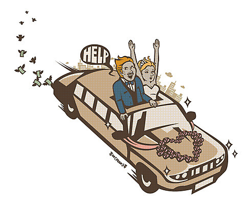 부부 커플 드레스 여자 남자 신부 교통수단 여행 웨딩드레스 신랑 결혼 교통 말풍선 지폐 돈 날개 일러스트 신혼부부 자동차 서기 정장 턱시도 빌딩 상반신 성인 두명 건물 만세 신혼여행 가난 오픈카 준비 웨딩카 푸어족 부족 낭비 과소비 혼수품 성인만 국내일러스트 AI파일 건축물 옷 육상교통 컨셉 관계 모션 승용차 사람 이벤트 재산 소비 오브젝트 신혼 신조어 파일형식 벡터