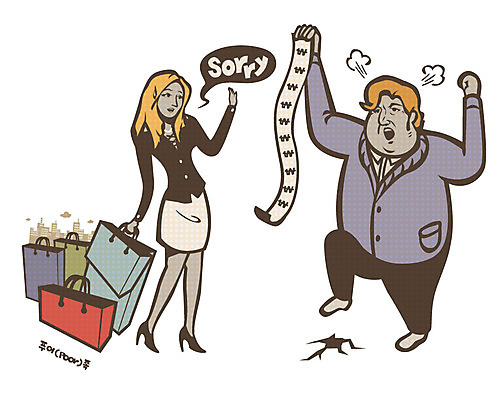 전신 부부 커플 여자 남자 말풍선 일러스트 서기 빌딩 성인 두명 건물 쇼핑 종이봉투 쇼핑백 가난 사치 영수증 푸어족 부족 낭비 과소비 쇼핑중독 성인만 국내일러스트 AI파일 건축물 컨셉 가방 관계 모션 봉투 사람 금융 소비 신조어 중독 파일형식 벡터