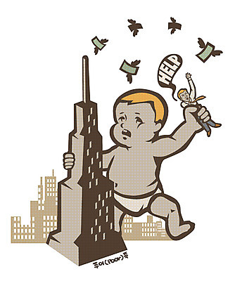 전신 남자 말풍선 지폐 돈 날개 일러스트 비즈니스 빌딩 성인 두명 건물 부모 육아 아기 비즈니스맨 아빠 가난 푸어족 부족 낭비 과소비 육아비용 남자만 육아대디 싱글대디 한부모가족 국내일러스트 AI파일 건축물 컨셉 가족 사람 직장인 재산 소비 신조어 파일형식 벡터