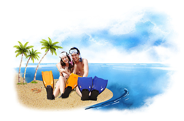 전신 PSD 나무 식물 구름 편집이미지 커플 계절 여자 남자 여유 한쌍 바다 물놀이 하늘 휴가 미소 웃음 사람 앉기 성인 해변 두명 여름 여름휴가 바캉스 야자수 쌍 시원함 오리발 잠수 성인만 이미지편집 자연요소 감정 관계 모션 놀이 표정 파일형식 여름_계절