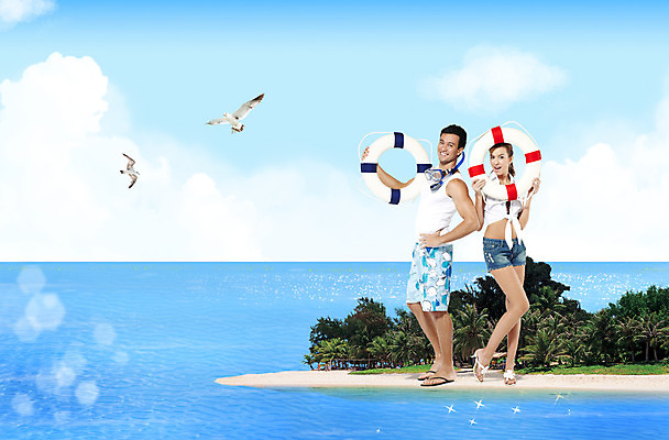 전신 PSD 나무 식물 동물 구름 편집이미지 커플 계절 여자 남자 여유 한쌍 바다 물놀이 갈매기 조류 하늘 휴가 서기 미소 웃음 사람 성인 해변 두명 여름 여름휴가 바캉스 야자수 쌍 시원함 튜브 성인만 이미지편집 자연요소 감정 관계 모션 놀이 표정 파일형식 여름_계절