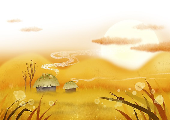 PSD 사계절 계절 백그라운드 일러스트 산 주택 초가집 풍경 초원 사람없음 태양 가을 가을배경 국내일러스트 자연요소 한옥 건물 파일형식 가을_계절