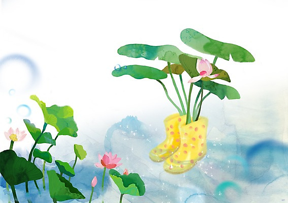 PSD 식물 사계절 계절 꽃 백그라운드 신발 잎 일러스트 날씨 연꽃 장화 풍경 사람없음 여름 비 국내일러스트 자연요소 파일형식