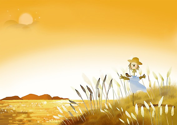 PSD 식물 사계절 계절 호수 백그라운드 일러스트 갈대 풍경 사람없음 강 노을 일몰 가을 허수아비 갈대밭 가을배경 국내일러스트 자연요소 농업 파일형식 가을_계절 갈대_식물