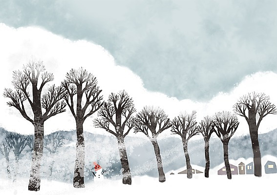 PSD 나무 식물 사계절 계절 백그라운드 겨울 일러스트 눈사람 주택 풍경 사람없음 건물 설원 눈 눈내림 겨울배경 국내일러스트 자연요소 건축물 날씨 눈_날씨 파일형식
