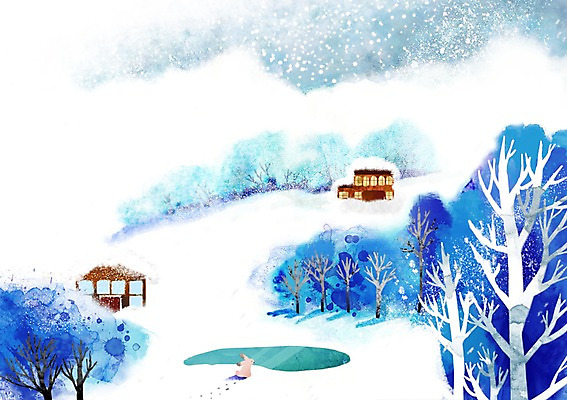 PSD 나무 식물 동물 사계절 계절 백그라운드 겨울 일러스트 포유류 주택 풍경 사람없음 건물 설원 눈 토끼 눈내림 겨울배경 국내일러스트 자연요소 건축물 날씨 눈_날씨 반려동물 파일형식