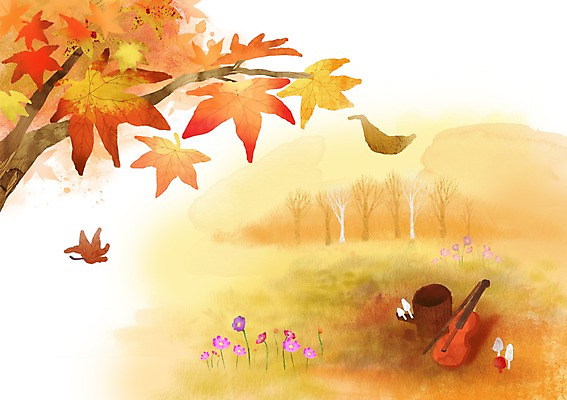 PSD 나무 식물 사계절 계절 꽃 악기 백그라운드 단풍 잎 일러스트 단풍나무 현악기 나뭇잎 풍경 사람없음 버섯 가을 바이올린 가을배경 국내일러스트 음악 파일형식 가을_계절