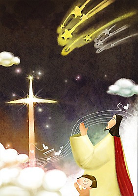 PSD 구름 여자 남자 별 기독교 종교 어린이 백그라운드 십자가 음표 일러스트 밤하늘 미소 웃음 사람 소녀 성인 두명 믿음 눈감음 희망 기도 예수 성자 유성 손모으기 국내일러스트 자연요소 기호 감정 음악 모션 하늘 표정 손짓 신_종교 야간 파일형식