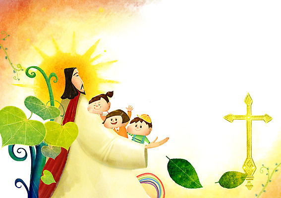 PSD 식물 구름 여자 남자 기독교 종교 어린이 백그라운드 십자가 무지개 잎 일러스트 안기 포옹 미소 웃음 사람 소녀 소년 여러명 성인 태양 믿음 희망 예수 국내일러스트 자연요소 감정 다수 모션 표정 신_종교 파일형식