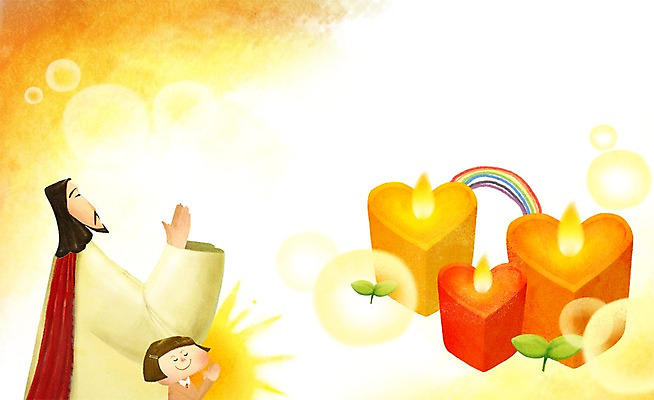 PSD 식물 여자 남자 기독교 종교 어린이 백그라운드 무지개 일러스트 초 촛불 미소 웃음 사람 소녀 성인 두명 태양 새싹 믿음 눈감음 희망 물방울 기도 예수 비눗방울 손모으기 국내일러스트 자연요소 감정 모션 표정 손짓 신_종교 파일형식