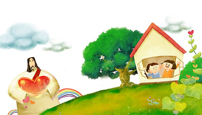 PSD 나무 식물 구름 여자 남자 기독교 종교 어린이 백그라운드 무지개 잎 일러스트 창문 주택 사랑 미소 웃음 사람 소녀 잔디 초원 성인 세명 믿음 희망 하트 풀 예수 성자 언덕 국내일러스트 자연요소 모양 감정 표정 건물 신_종교 파일형식