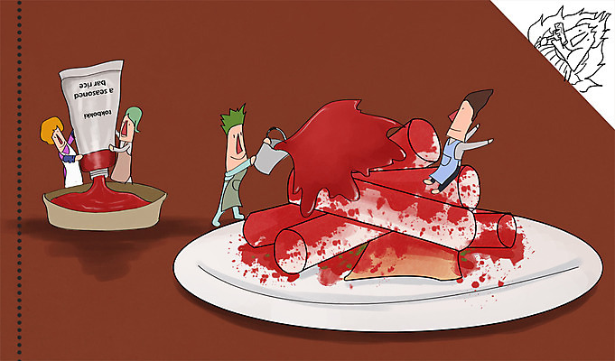 PSD 라이프스타일 그릇 접시 여자 남자 예술 일러스트 떡 미술 사람 여러명 성인 라이프 물감 미술도구 떡볶이 분식 물통 오브젝트 성인만 국내일러스트 식기 음식 다수 문화예술 생활 파일형식