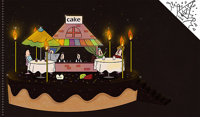 PSD 라이프스타일 여자 남자 일러스트 초 촛불 탁자 불 사람 여러명 성인 라이프 케이크 카페 종업원 고객 직원 오브젝트 성인만 국내일러스트 자연요소 직업 가구 다수 디저트 생활 상점 파일형식