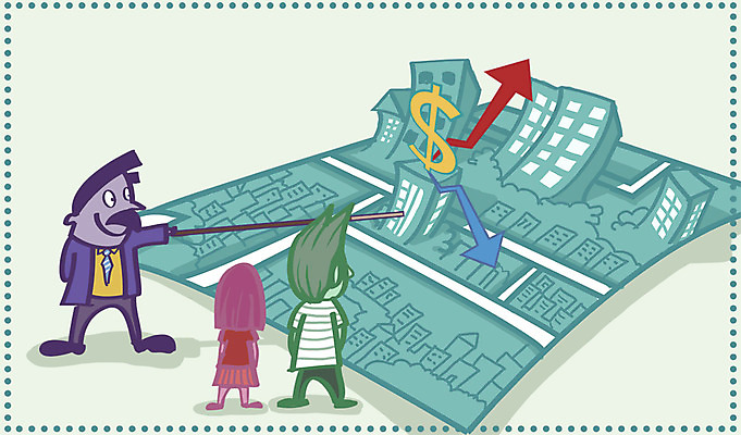 전신 PSD 여자 남자 화살표 종이 일러스트 부동산 화살 아파트 주택 서기 미소 웃음 사람 빌딩 성인 건물 세명 금융 경제 달러 물방울무늬 화폐기호 하락 방향 재테크 상승 분양 인하 집값상승 집값하락 성인만 국내일러스트 건축물 기호 컨셉 돈 무늬 모션 표정 재산 화폐 집값 파일형식