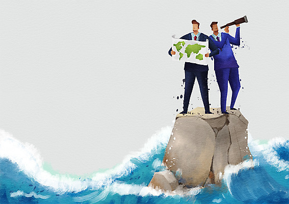 전신 PSD 남자 파도 바다 세계지도 지도 일러스트 비즈니스 협력 함께함 서기 사람 정장 성인 두명 망원경 돌_바위 바위 관찰 직장인 비즈니스맨 목표 계획 동료 관측 열정 남자만 성인남자만 성인만 국내일러스트 직업 옷 감정 컨셉 관계 모션 세계 파일형식