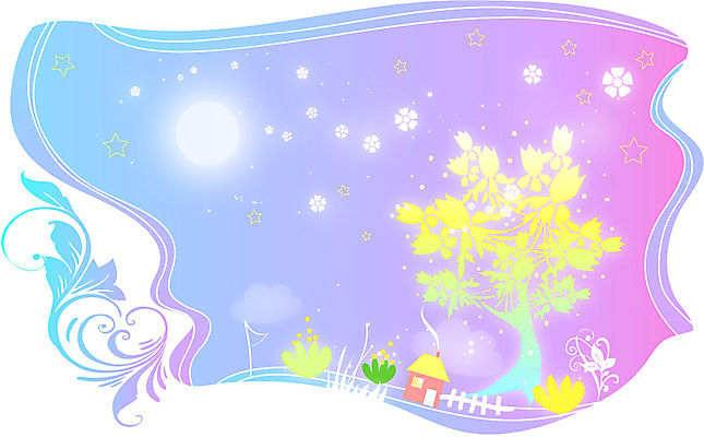 나무 식물 구름 템플릿 문양 꽃 별 줄기 백그라운드 무늬 꽃무늬 카드템플릿 밤하늘 하늘 주택 프레임 꽃나무 틀 사람없음 건물 울타리 달 깃발 달밤 풀 연기 야간 저녁 신비 이미지템플릿 AI파일 카드프레임 자연요소 건축물 컨셉 카드_감사 담장 파일형식 벡터