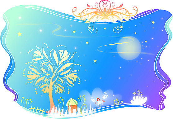 나무 식물 템플릿 문양 꽃 별 백그라운드 무늬 카드템플릿 밤하늘 하늘 주택 프레임 틀 사람없음 빛 울타리 달 달밤 풀 야간 저녁 신비 달빛 이미지템플릿 AI파일 카드프레임 자연요소 컨셉 카드_감사 건물 담장 파일형식 벡터