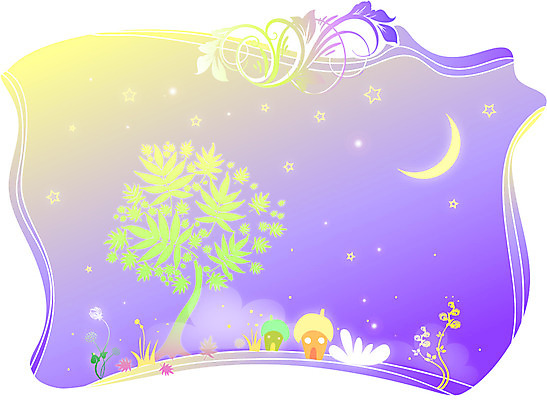 나무 식물 템플릿 문양 꽃 별 백그라운드 무늬 카드템플릿 밤하늘 하늘 주택 프레임 틀 사람없음 건물 빛 달 달밤 풀 야간 저녁 초승달 신비 달빛 이미지템플릿 AI파일 카드프레임 자연요소 건축물 컨셉 카드_감사 파일형식 벡터