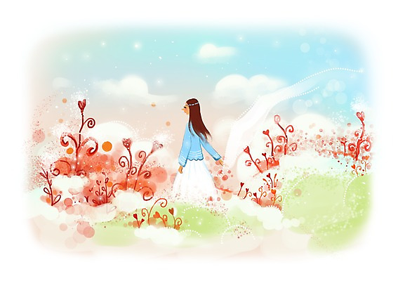 PSD 식물 구름 우먼라이프 여자 꽃 백그라운드 꽃밭 일러스트 상상 하늘 상상일러스트 한명 서기 사람 성인 판타지 하트 여자만 여자한명만 성인여자만 성인만 국내일러스트 자연요소 모양 1 라이프스타일 모션 파일형식